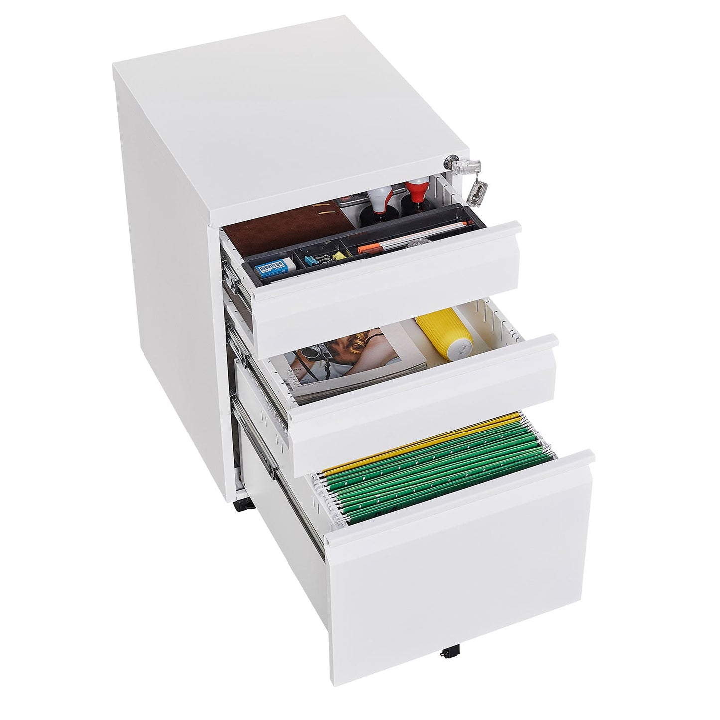 Premium Mobile Metal Filing Cabinet with Lock - 3 Drawers