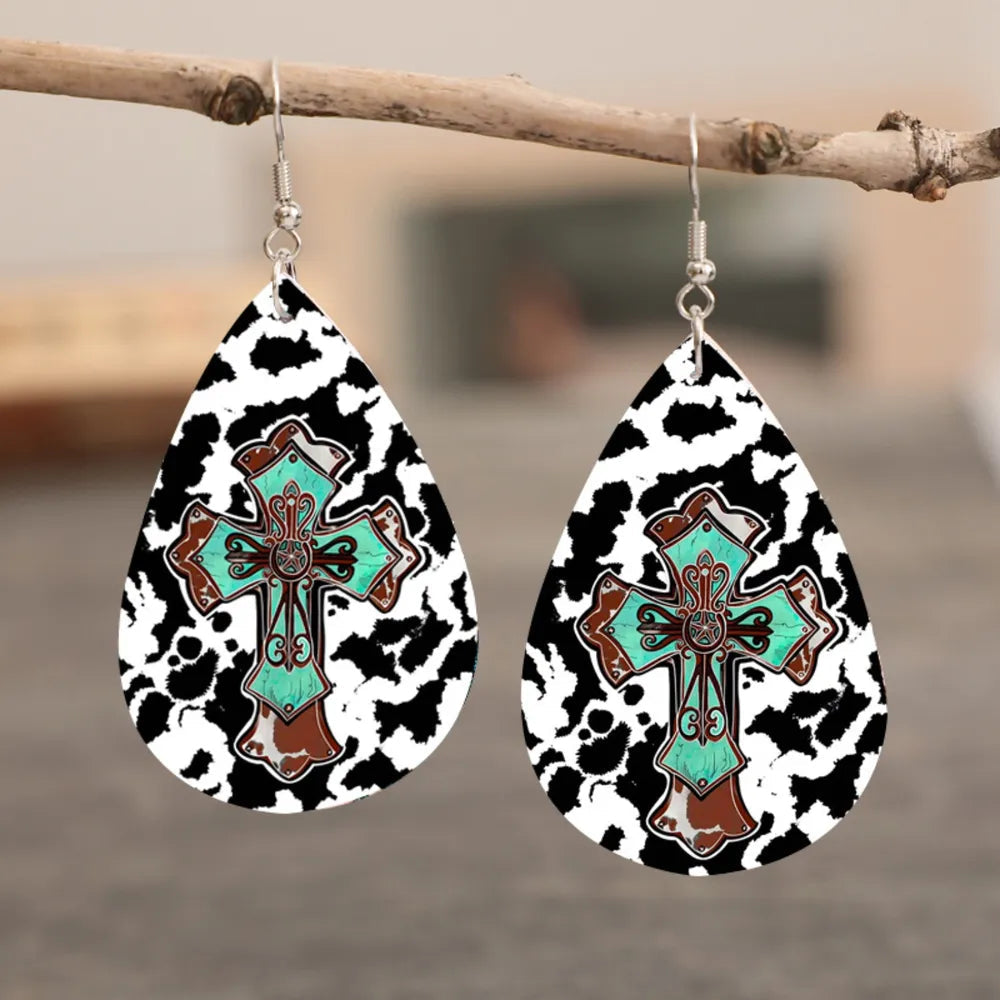 PU Leather Iron Hook Teardrop Earrings - Korvel