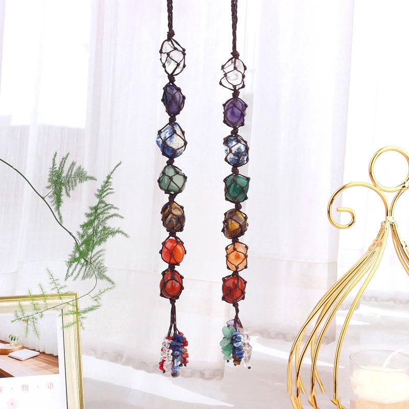 Natural Crystal Seven Color Rolling Stone Car Pendant