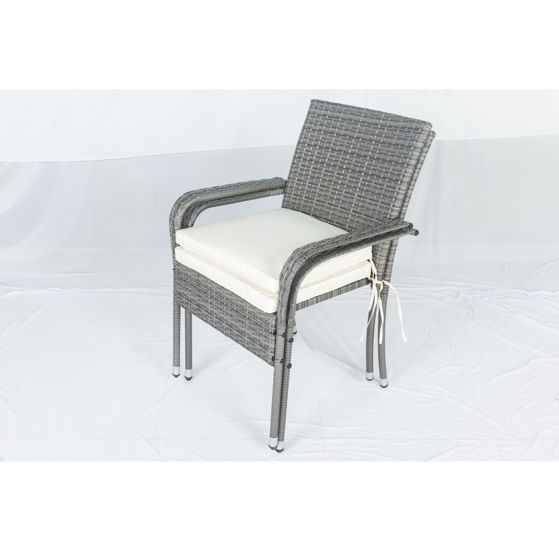 3 Piece Patio Wicker Conversation Set Grey Wicker + white Cushion - Korvel