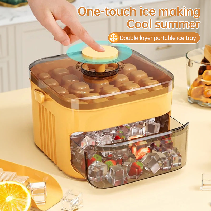 50-grid ice maker with new large capacity - household food-grade plastic double-layer ice storage barrel & ice ball mold set - Korvel