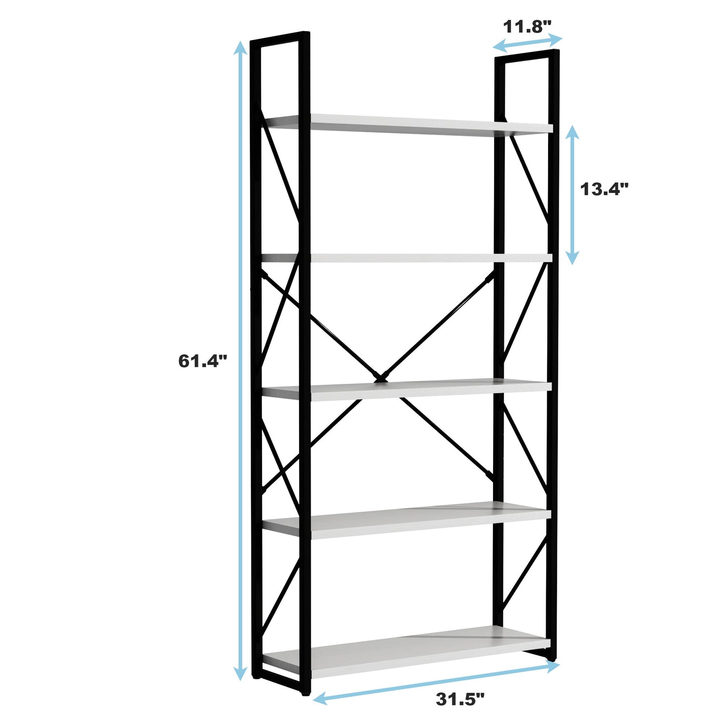 5-Tier Bookshelf, Freestanding White Book Shelf Modern Minimalist Open Display Storage Book Shelves Standing Shelving Unit White - Korvel