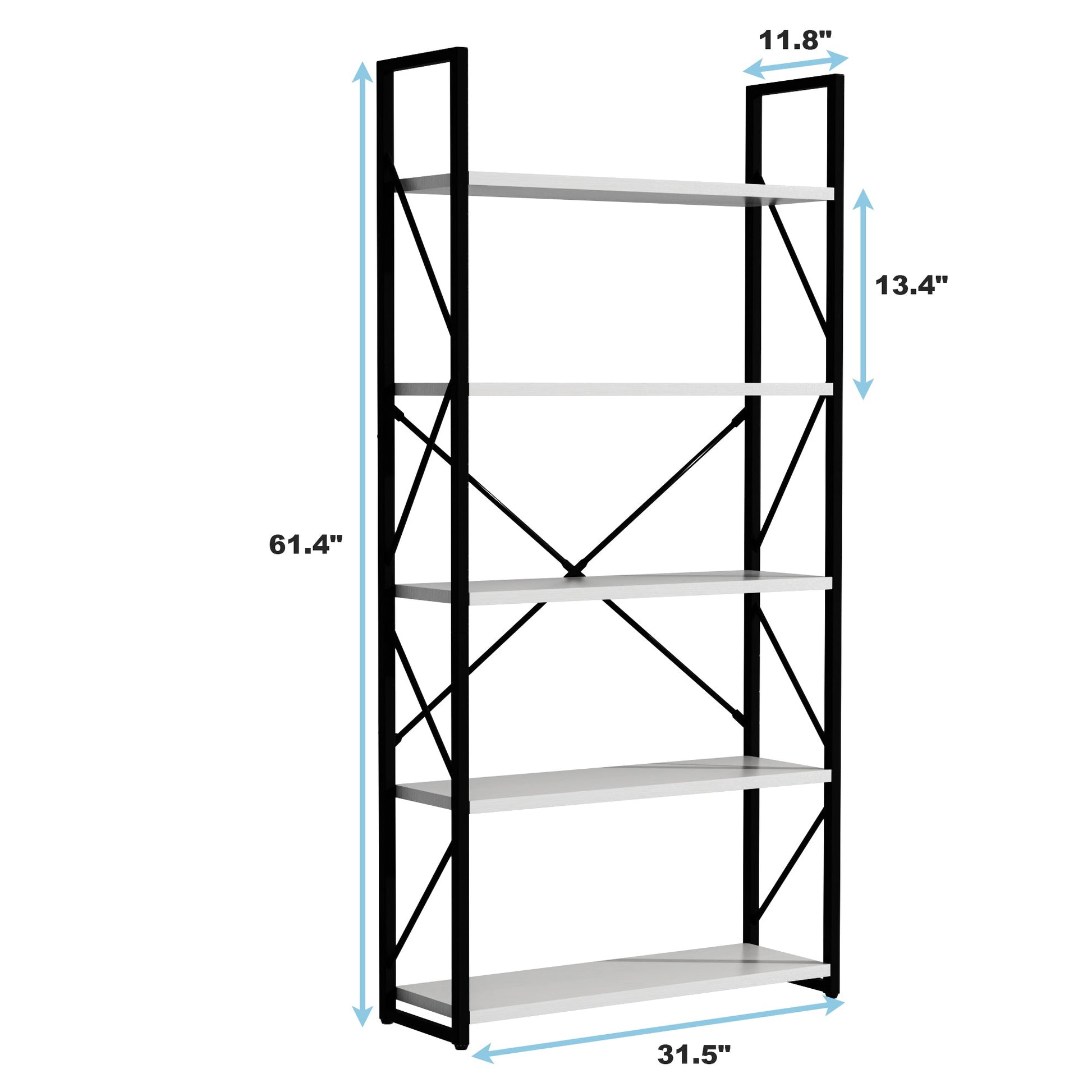 5-Tier Bookshelf, Freestanding White Book Shelf Modern Minimalist Open Display Storage Book Shelves Standing Shelving Unit White - Korvel