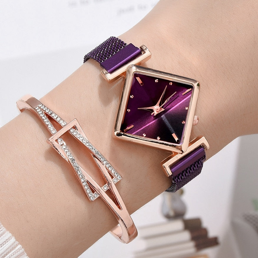 Women Square Watch Luxury Ladies Quartz Magnet Buckle Gradient Color Watches Relogio Feminino For Gift Clock - Korvel