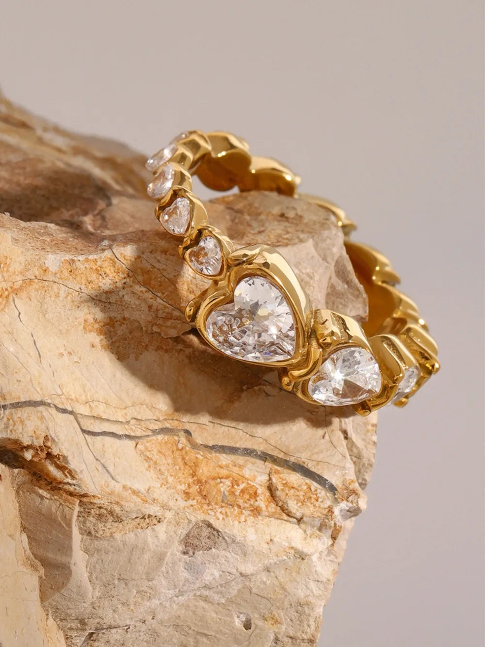 Elegant Stainless Steel Heart Rhinestone Ring