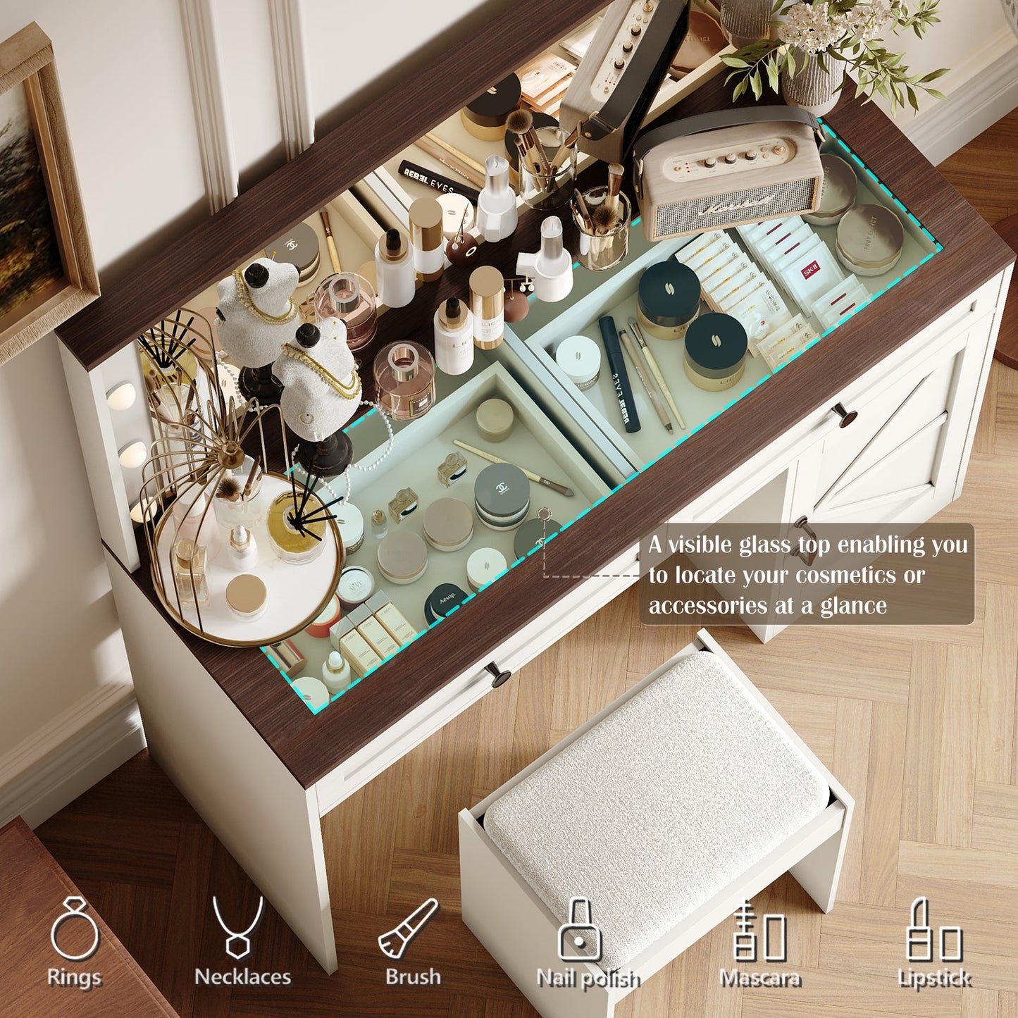 Elegant Makeup Vanity Desk in White