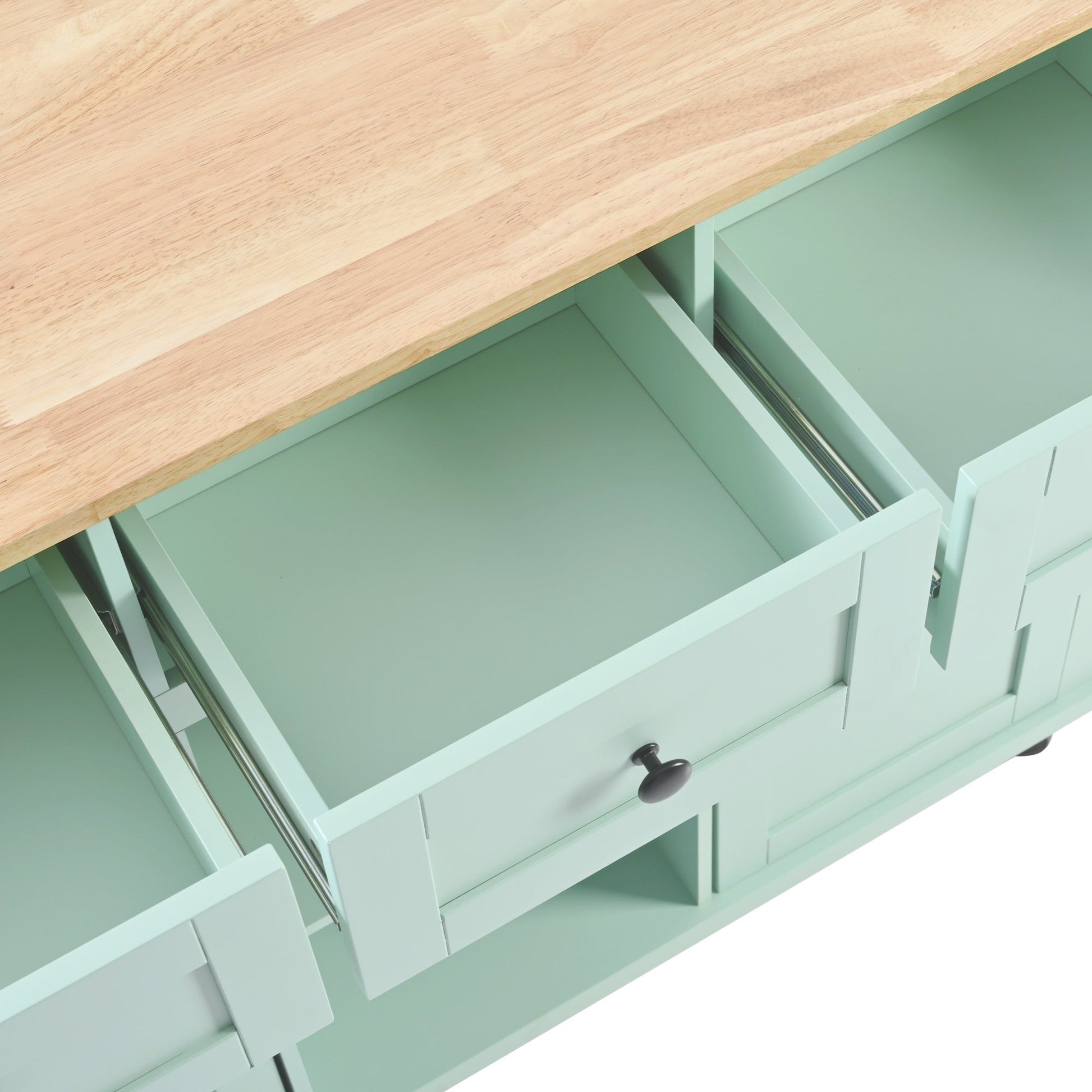 Kitchen trolley, cabinet door internal storage rack with storage cabinet and 3 dining room drawers, mint green - Korvel