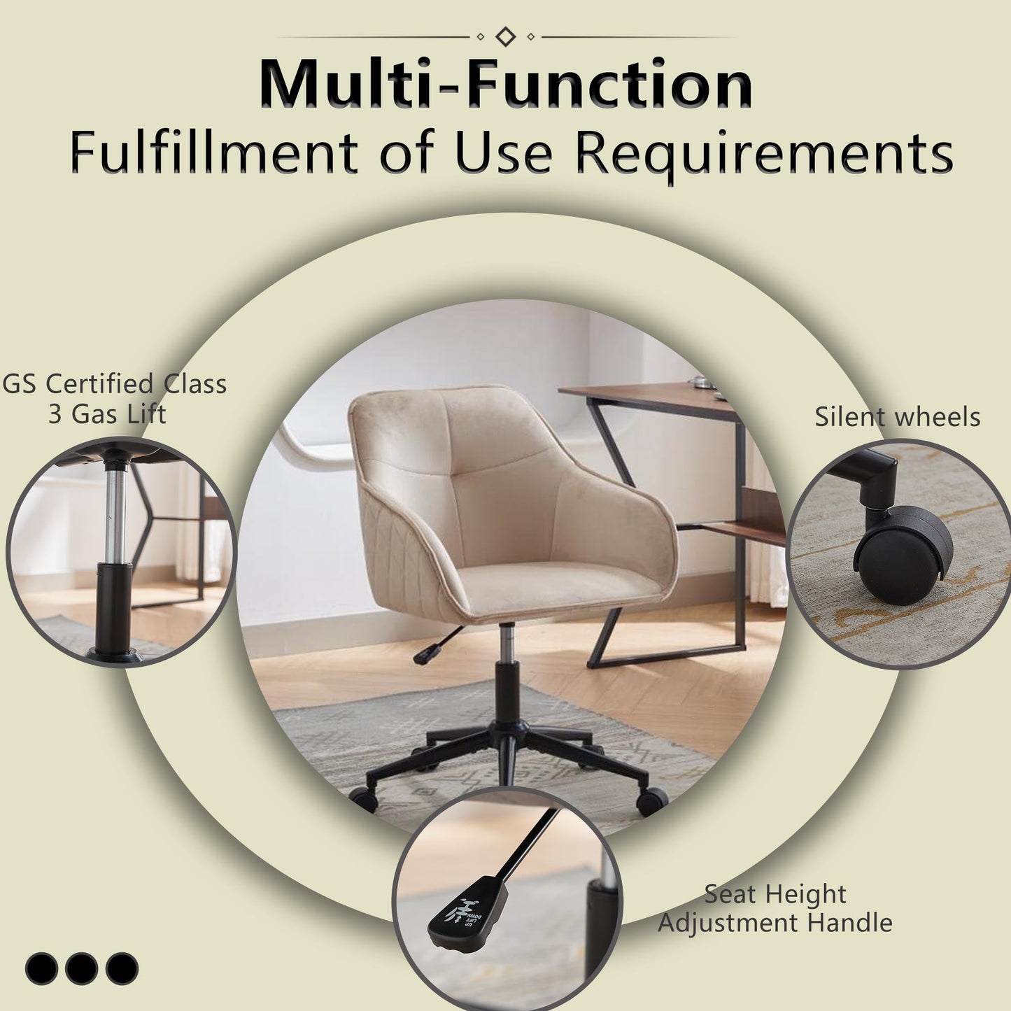 Velvet Office Desk Chair, Modern Home Desk Chair with Wheels , Vanity Chairs for Living Room, Bedroom,Study Room - Korvel