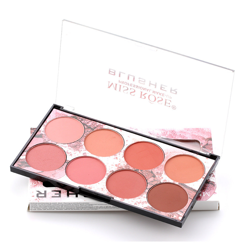 Miss Rose Eight Color Blush Palette Matte Long Lasting Sun Red Natural Skin Tone Nude Makeup Portable Blush Rouge Palette - Korvel