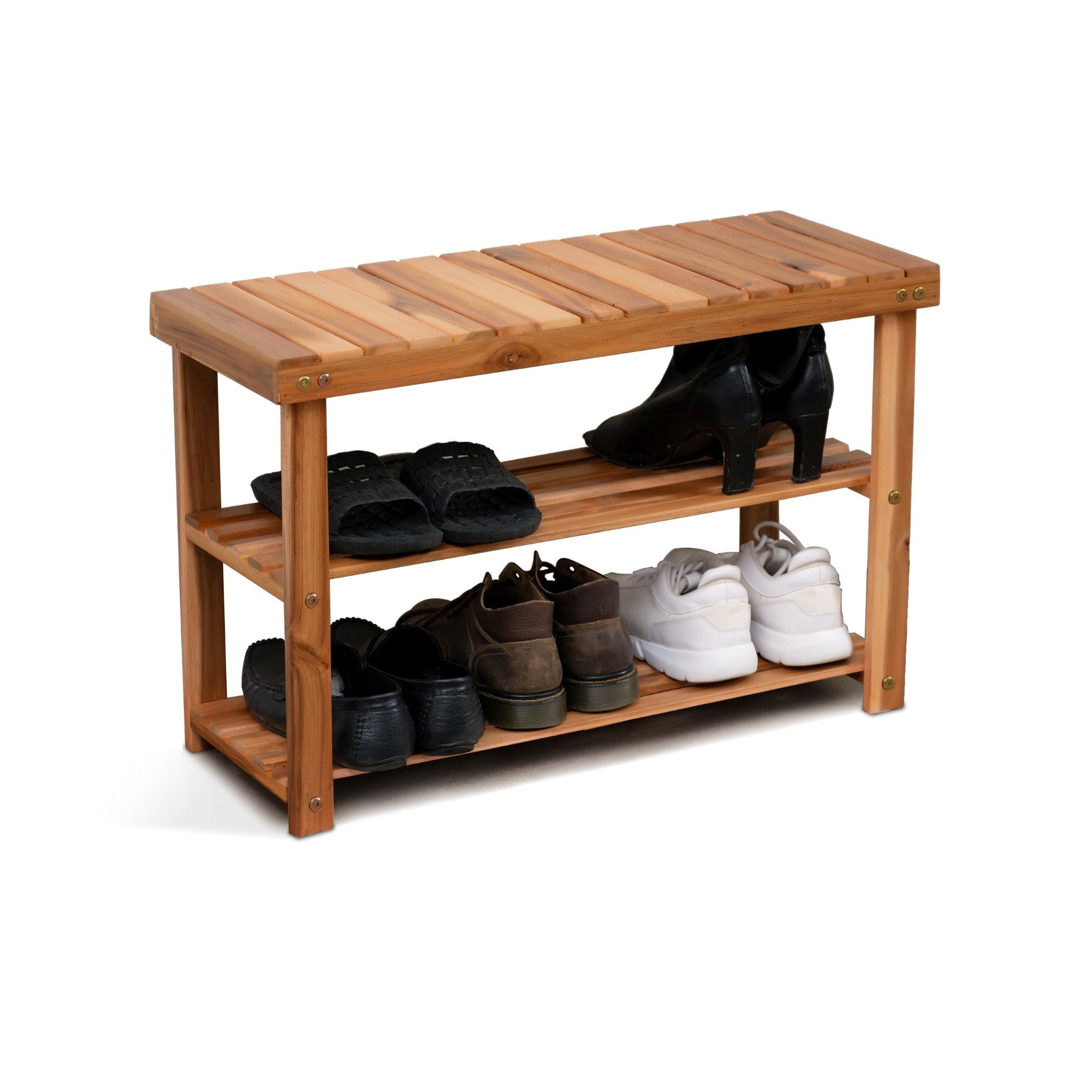 Acacia Wood Shoe Rack Bench Strong Weight Bearing Upto 200 LBS Best Ideas For Entryway Frontdoor Bathroom, Natural Color. - Korvel