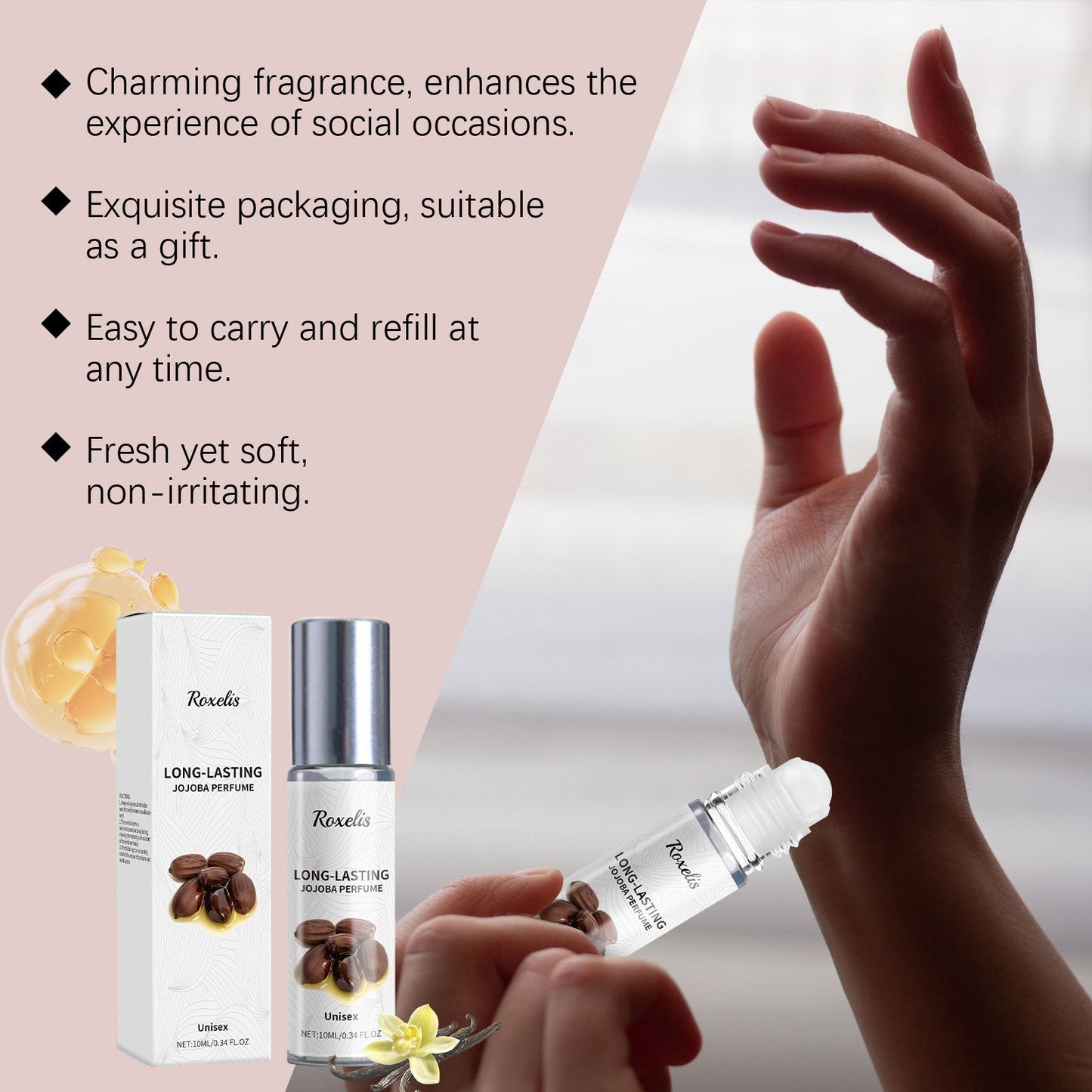 Jojoba Perfume Oil Jojoba Perfume Ball Cologne Lasting Fragrance Fresh Fragrance Light Elegant Perfume - Korvel