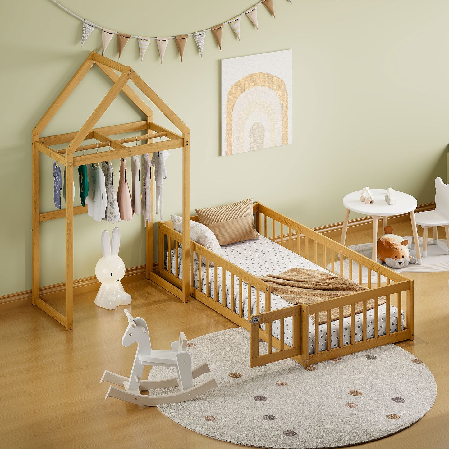 Cama Infantil de Madera de Tamaño Twin con Cabecera Desmontable
