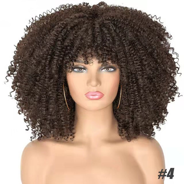 Female Hair African Small Curly Hair Explosion Head Black Chemical Fiber Wig Full Head Set - Korvel