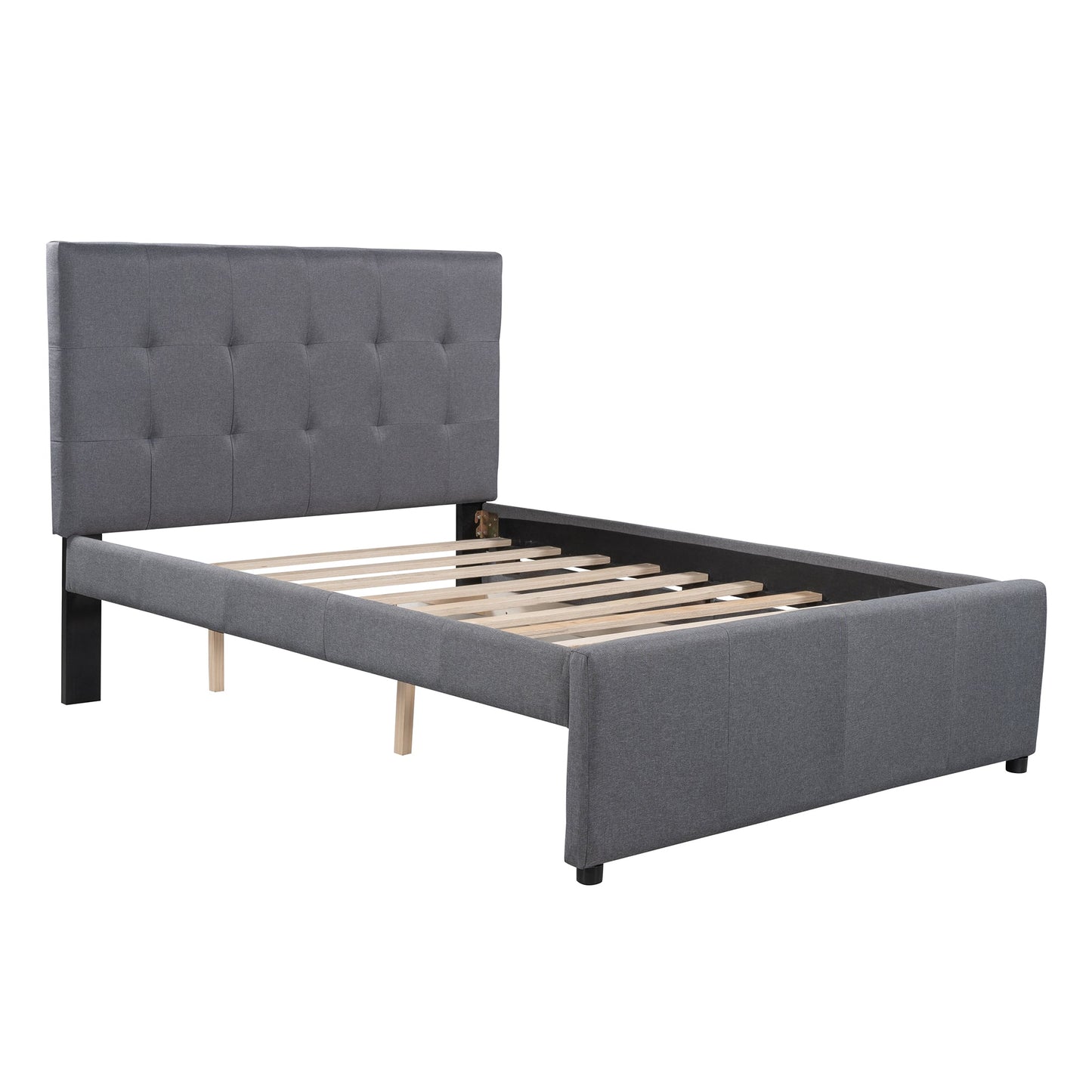 Linen Upholstered Platform Bed With Headboard and Two Drawers Full - Korvel