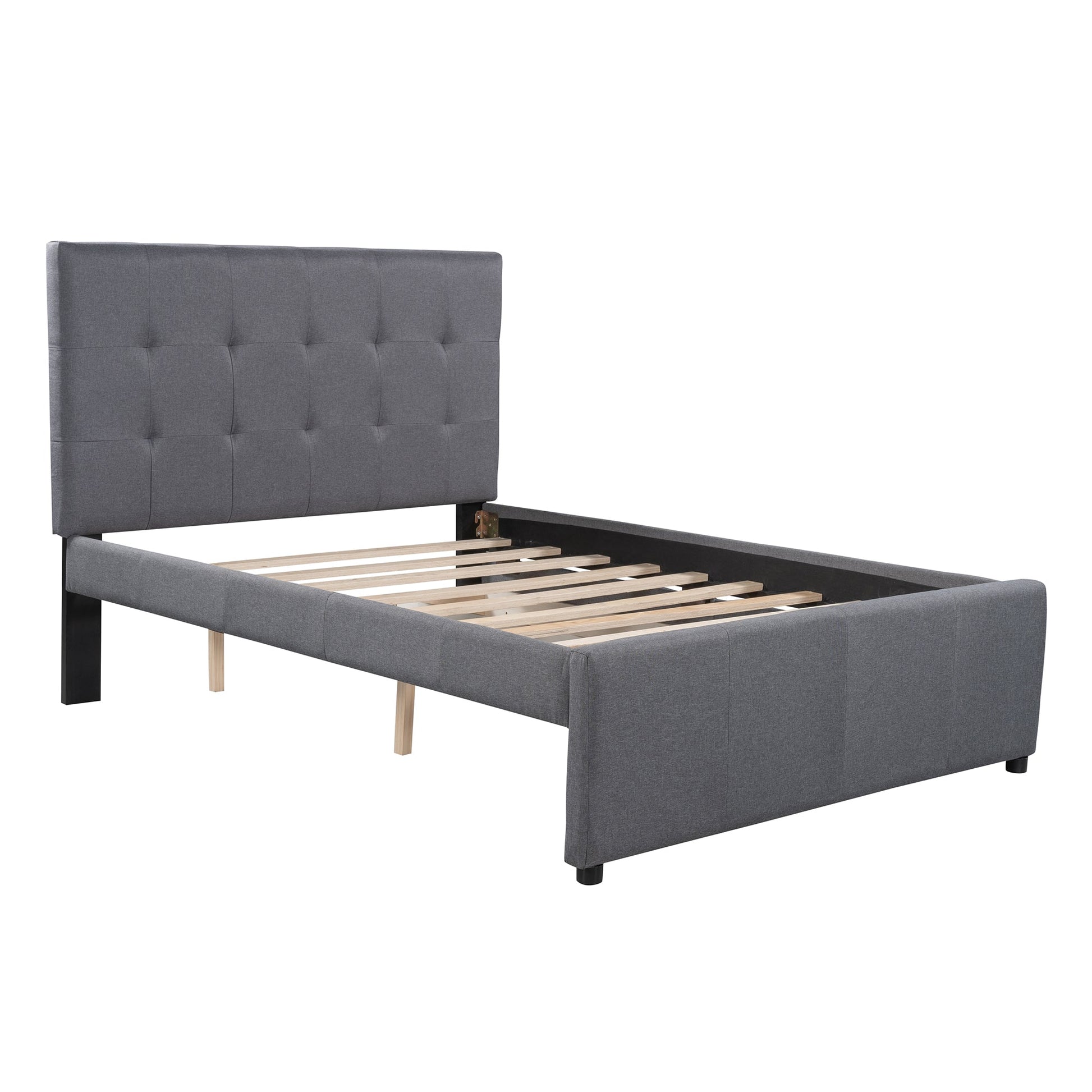 Linen Upholstered Platform Bed With Headboard and Two Drawers Full - Korvel