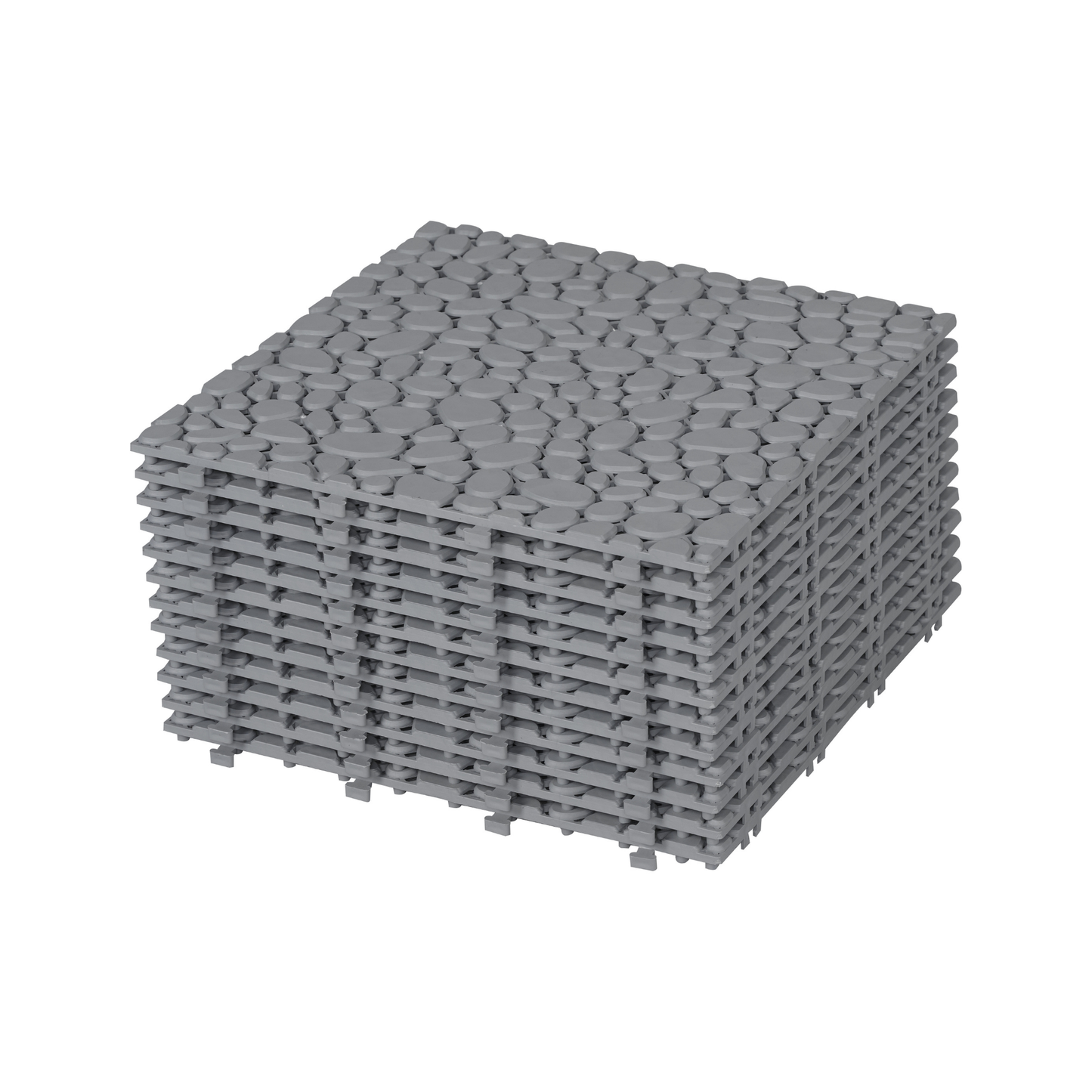 12 x 12 inch gray interlocking deck tiles, plastic waterproof pebble pattern, pack of 12 pieces - Korvel