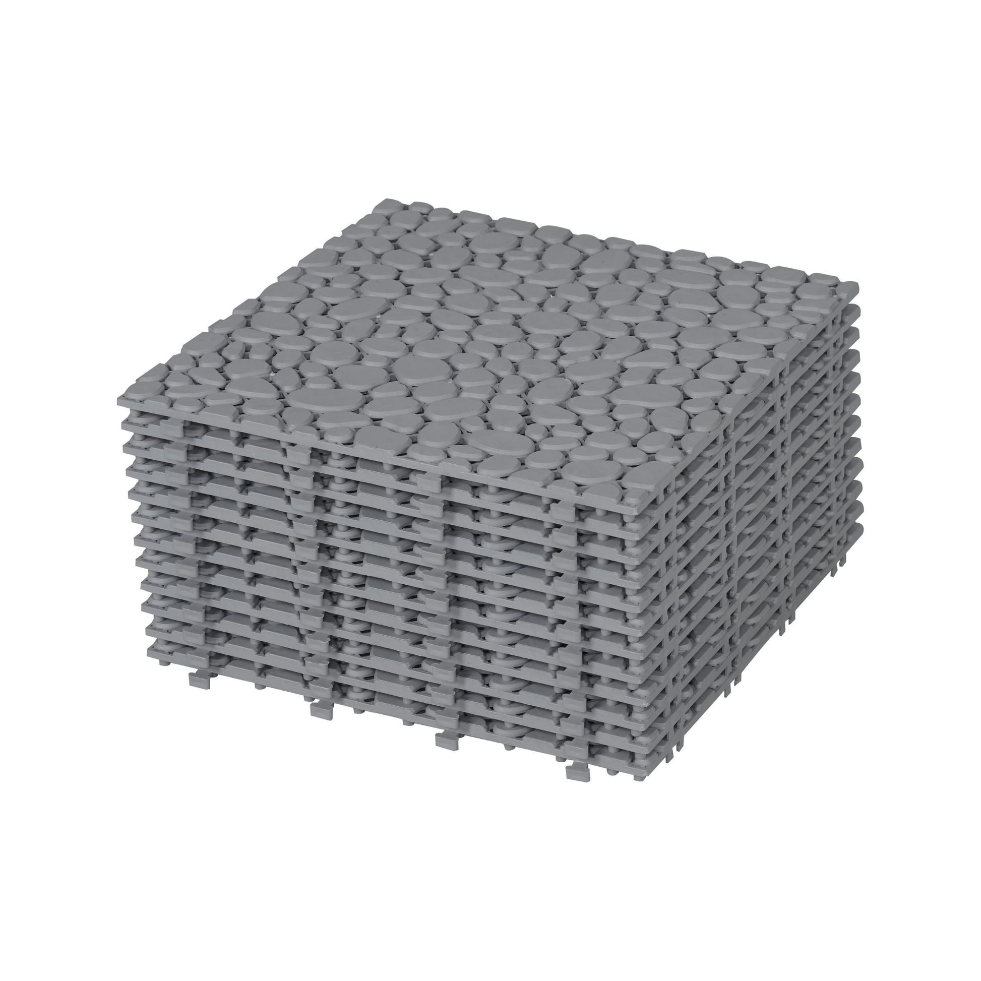 12 x 12 inch gray interlocking deck tiles, plastic waterproof pebble pattern, pack of 12 pieces - Korvel