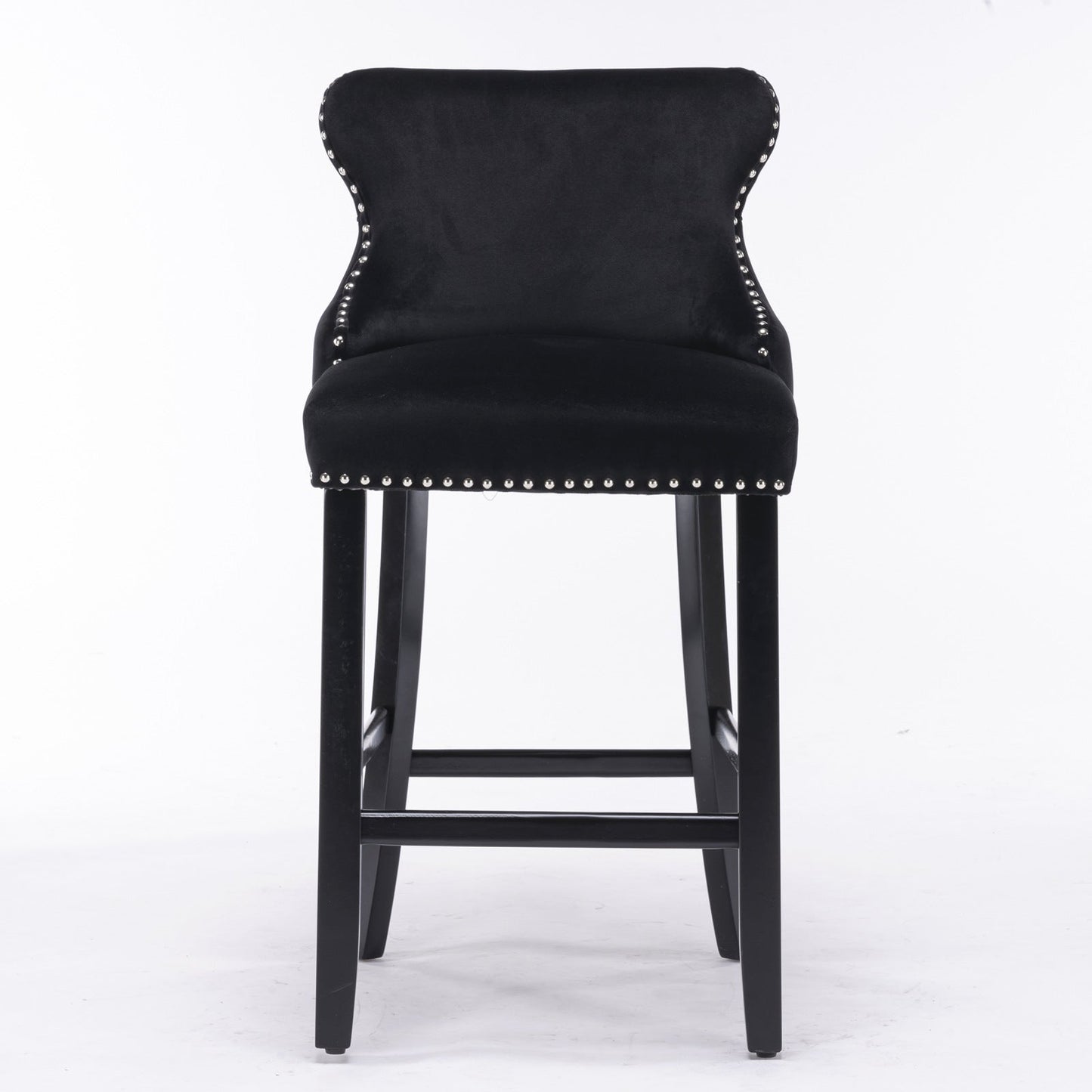 Elegant Black Velvet Wing Back Bar Stool Set of 2