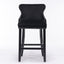 Velvet padded wing back bar stool with button cluster decoration and wooden leg chrome nail head decoration 2-piece set (black) - Korvel