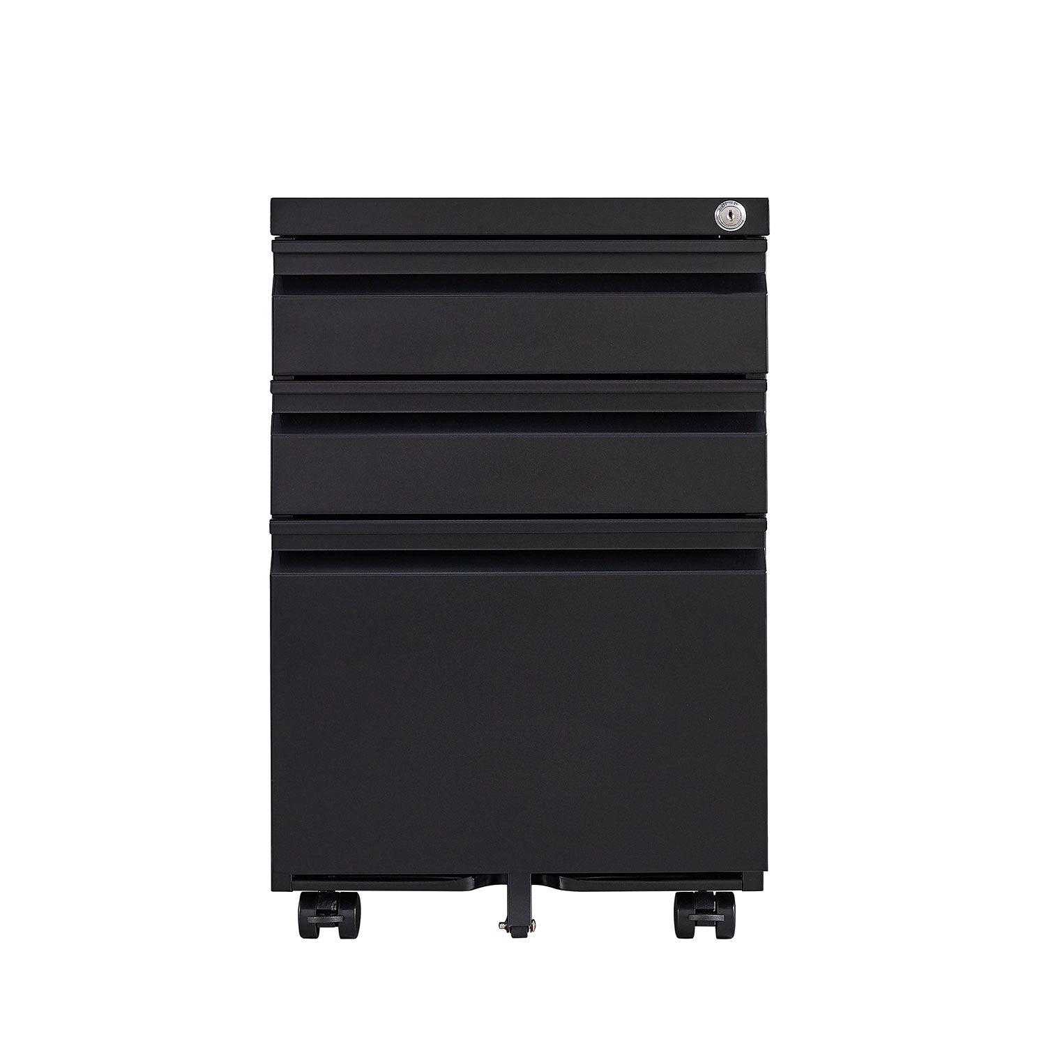 Locked three drawer storage mobile metal filing cabinet with pre installed wheels under the desk filing cabinet - Korvel