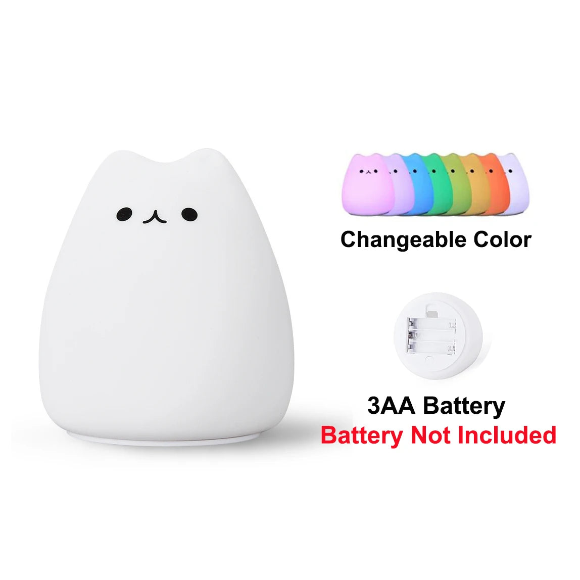 Colorful Cat Silicone Night Light - LED Cartoon Lamp