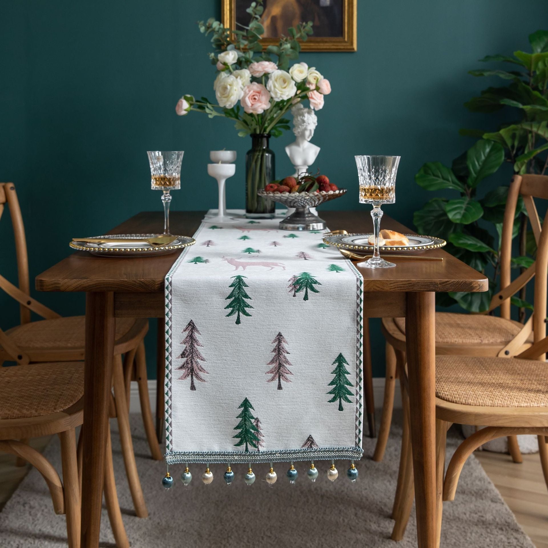 Jacquard table flag small fish green contrasting color dining table fabric holiday coffee table bed flag TV cabinet - Korvel