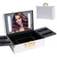 Portable makeup case, travel makeup bag with LED mirror, locked makeup storage box, brush holder, divider, rechargeable, white - Korvel