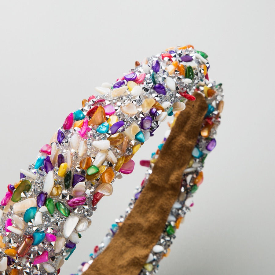 Exaggerated Baroque Colorful Crystal Candy Sponge Wide Edge Hair Hoop Headband - Korvel
