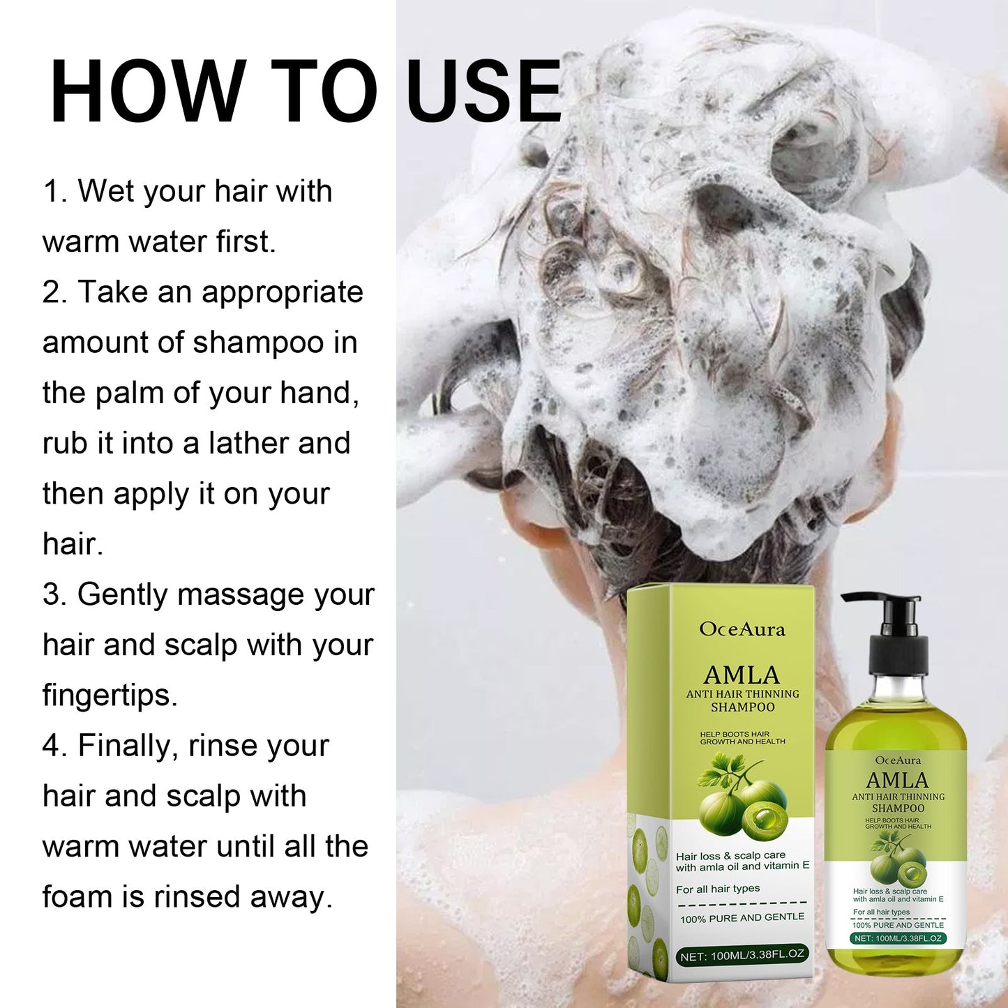 Amla Anti Hair Thinning Shampoo, Scalp Cleanness Moist Smooth Shiny Hair, Dense Hair Wash Protect Suits - Korvel