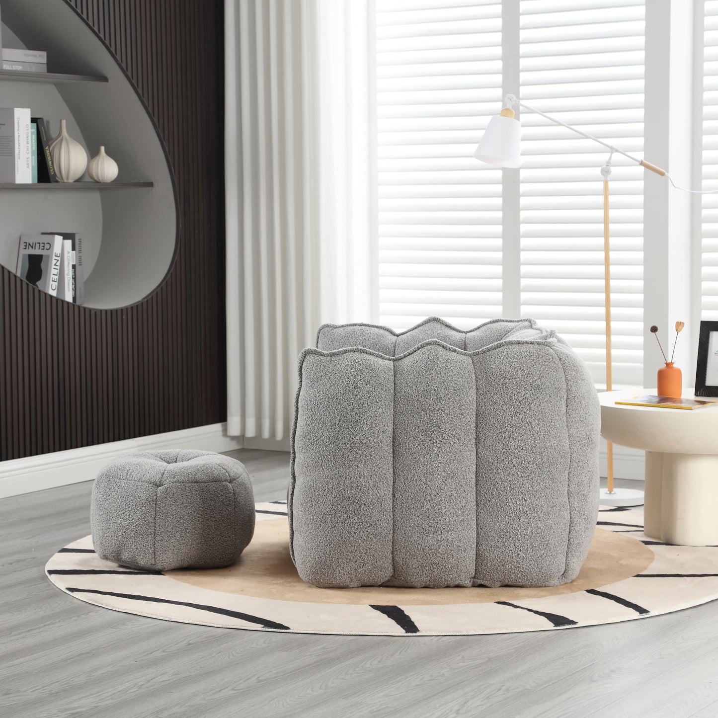 Soft Bean Bag Chair with High Resilient Foam(Chips)for living room and bedroom,Comfortable Square Lazy Sofa with Footstool - Korvel