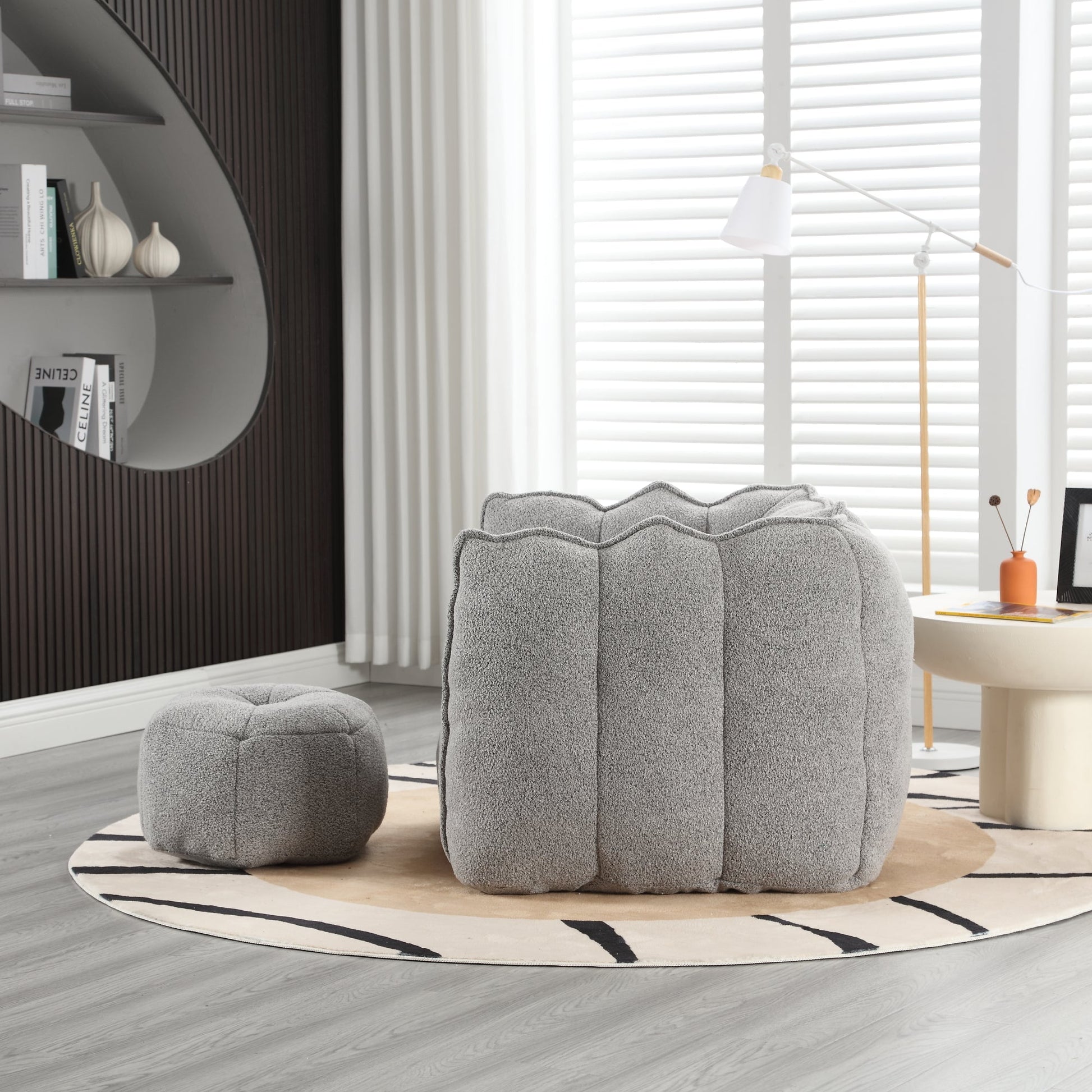 Soft Bean Bag Chair with High Resilient Foam(Chips)for living room and bedroom,Comfortable Square Lazy Sofa with Footstool - Korvel