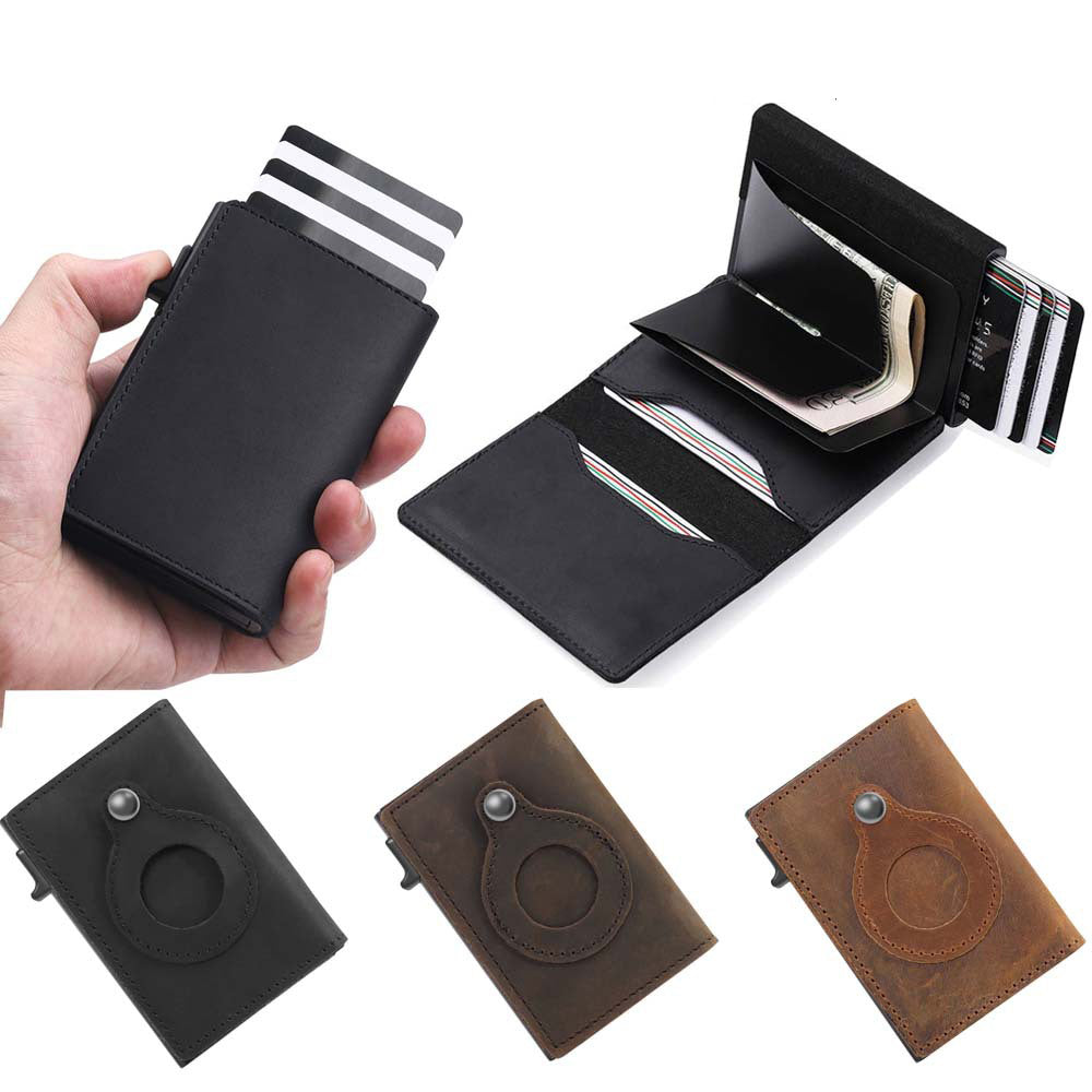 Premium Leather Bi-Fold Card Case with Air Tag Sleeve