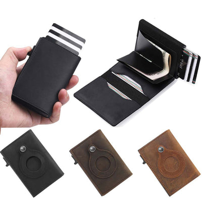 Premium Leather Bi-Fold Card Case with Air Tag Sleeve