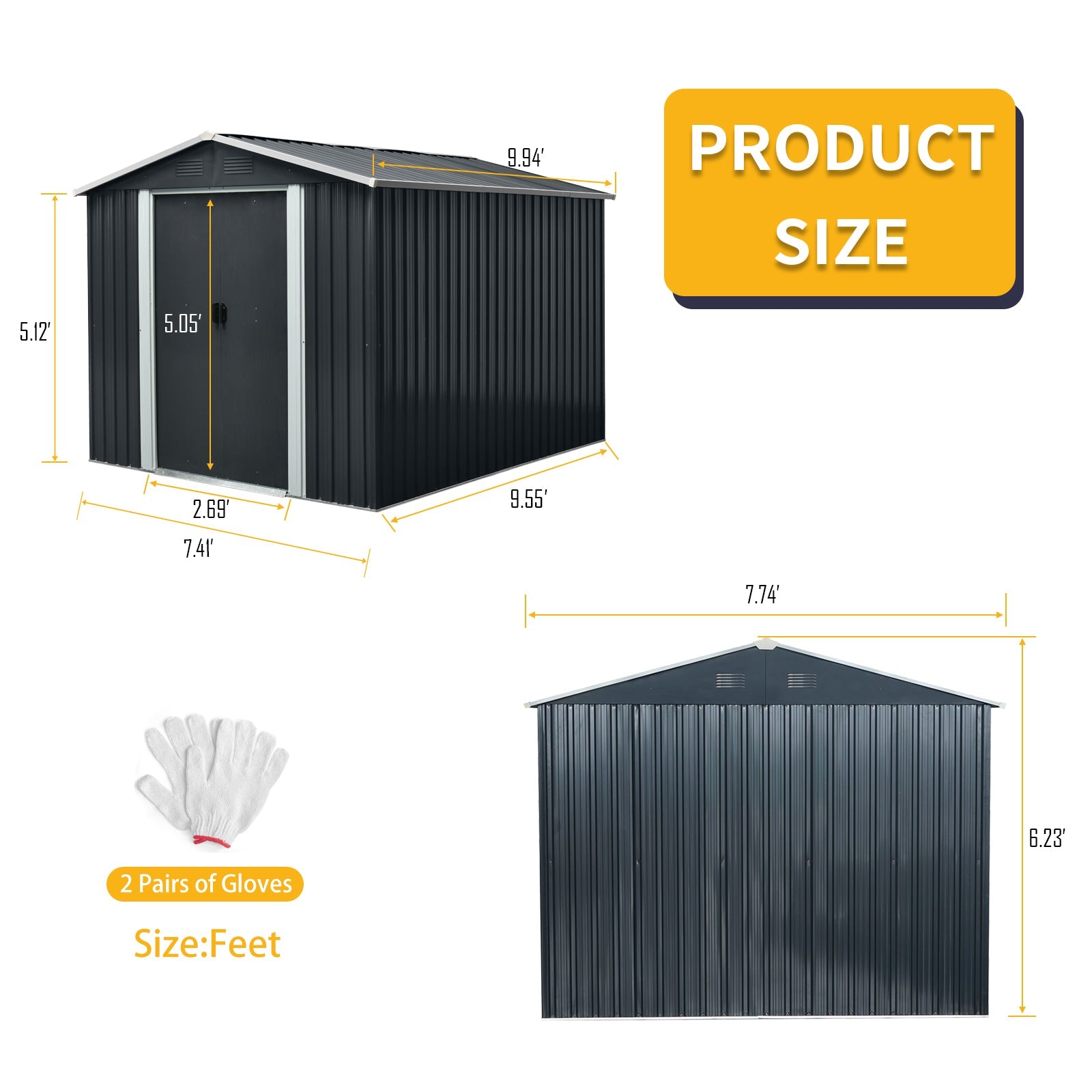 8ft x 10ft Outdoor Metal Storage Shed with Floor Base Black - Korvel