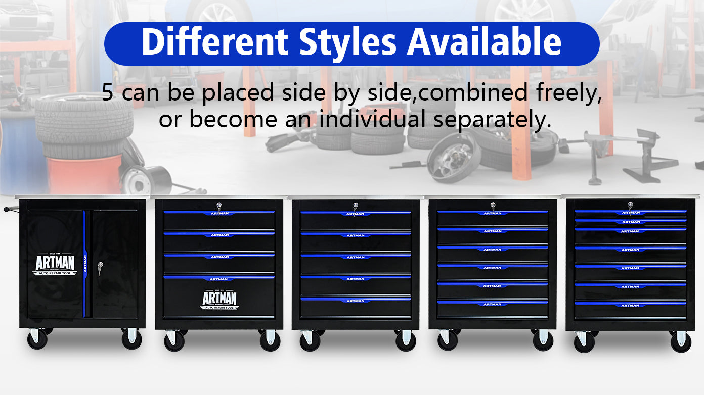 7 DRAWERS MULTIFUNCTIONAL TOOL CART WITH WHEELS-BLACK+BLUE - Korvel