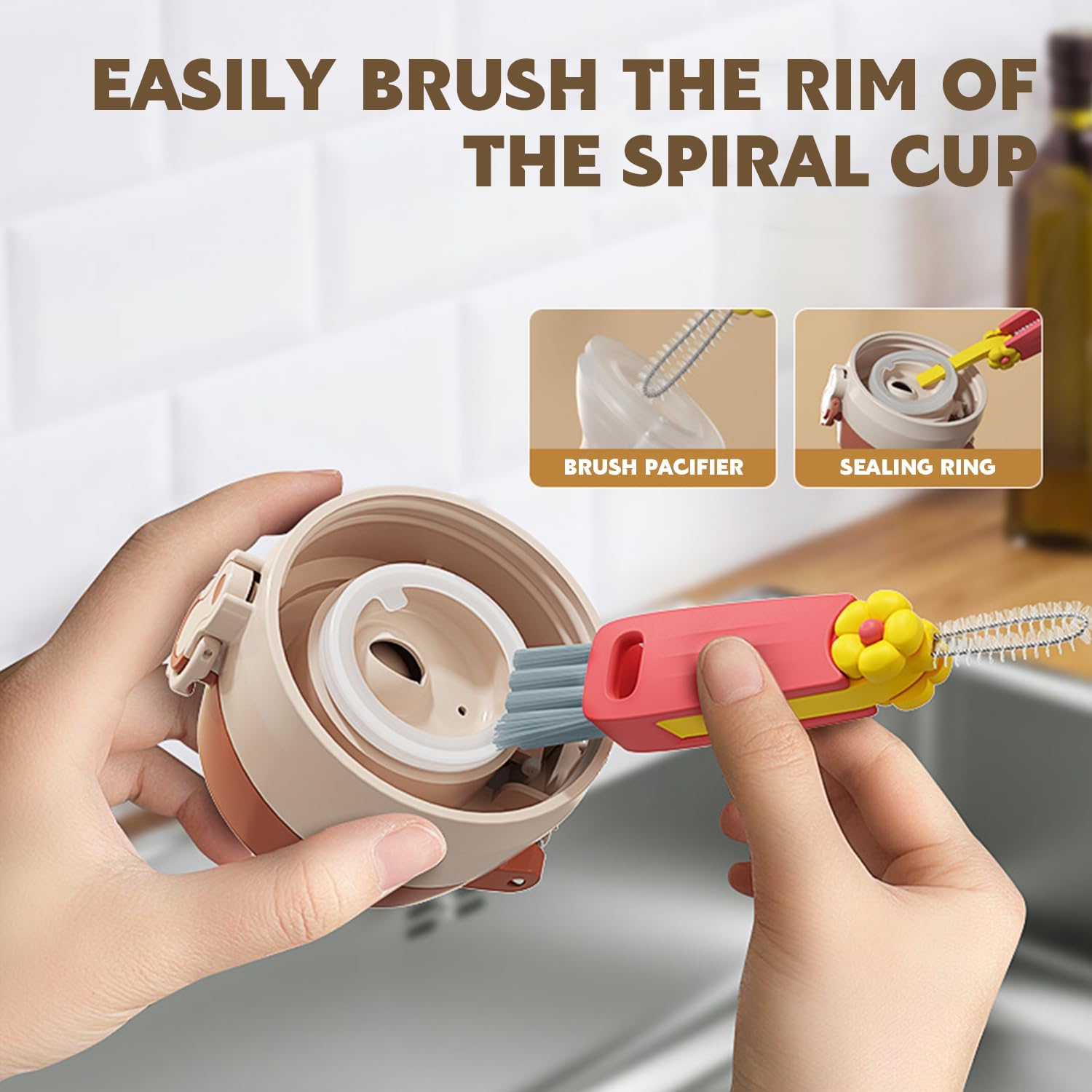 3 in 1 Cup Lid Cleaning Brush Crevice Cleaning Brush for Bottle Gap Tight Spaces Cup - Korvel