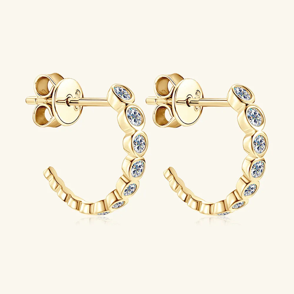 Inlaid Moissanite 925 Sterling Silver C-Hoop Earrings - Korvel