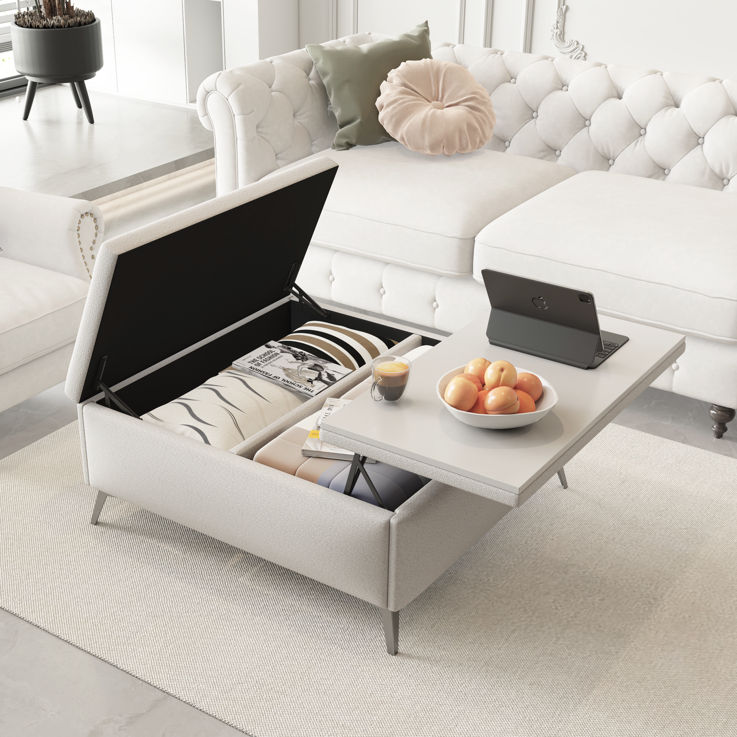 35 inch Wide Square storage benches Coffee Table with Lift Top Oversized Storage Ottoman in Upholstered for Living Room - Korvel