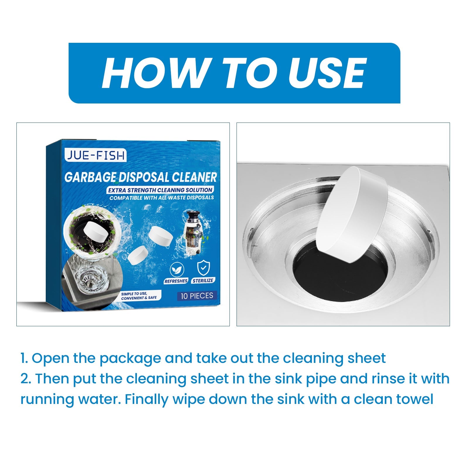Sink Cleaning Tablet, Kitchen Sink Cleaning Grease Stains Dirt Dredging Pipe Cleaning Tablets - Korvel