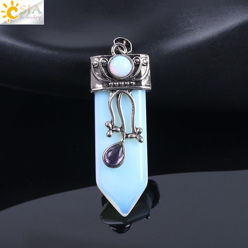 CSJA Vintage Large Natural Stone Sword-Shaped Pendant Jewelry Striped Crystal Agate Tiger Eye Jewelry Pendant Without Chain - Korvel
