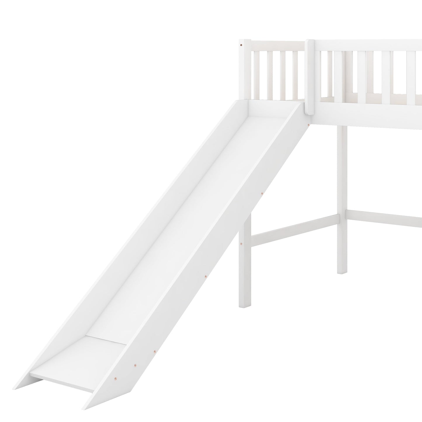 Twin Size Low Loft Bed with Ladder and Slide White - Korvel