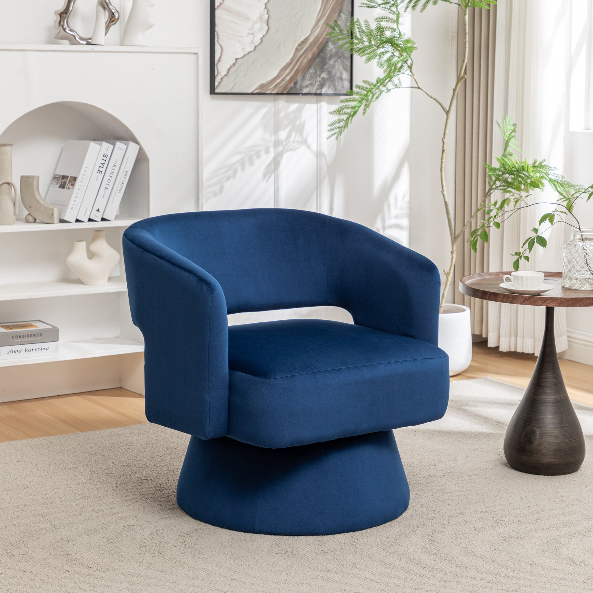 Swivel Barrel Chair, Velvet Accent Armchair 360 Degree Swivel Club Chair for Living Room Bedroom Reception Room - Korvel