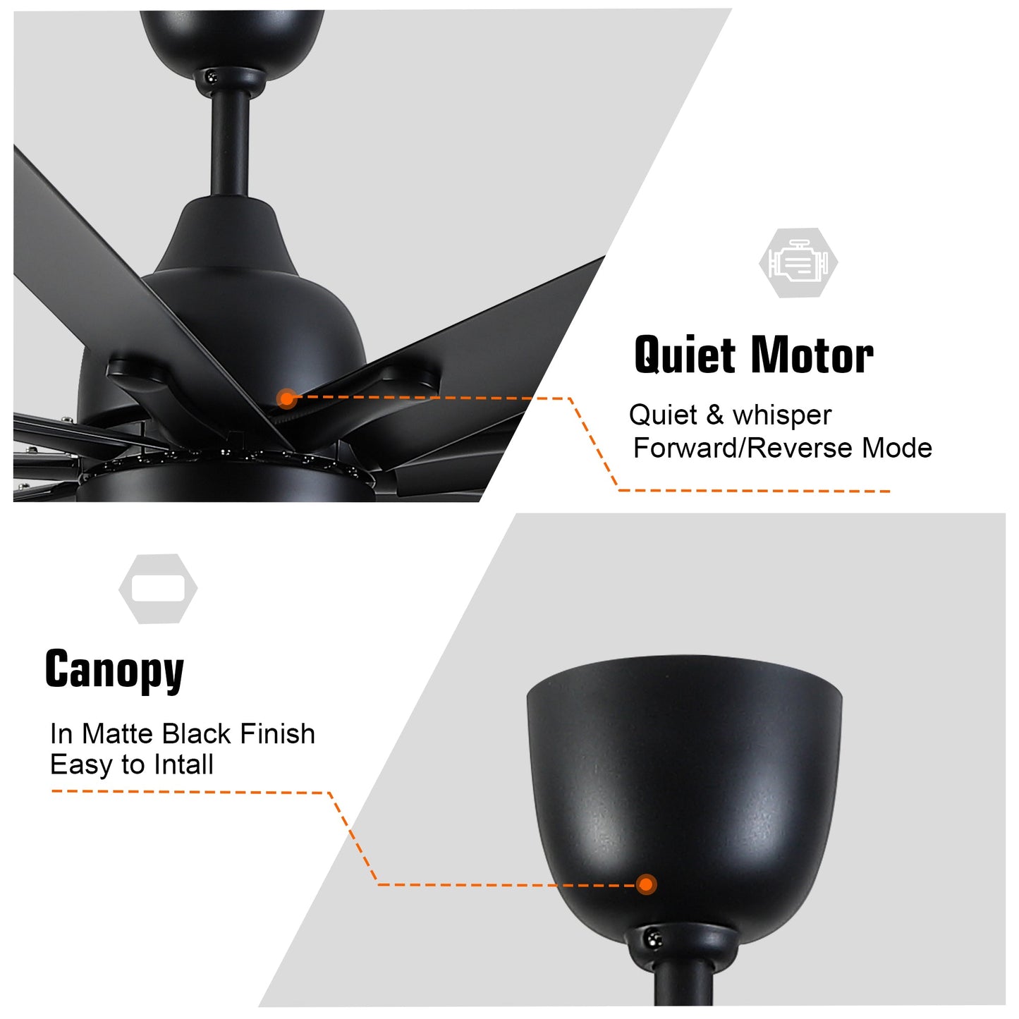 84-Inch Super Large Black Ceiling Fan with Remote Control