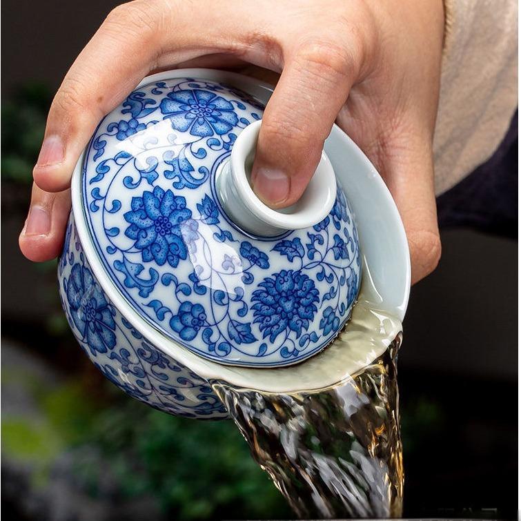 Ceramic set, three talents, covered bowl, old clay, retro kung fu tea set, tea bowl, underglaze tiger cup, Jingdezhen - Korvel