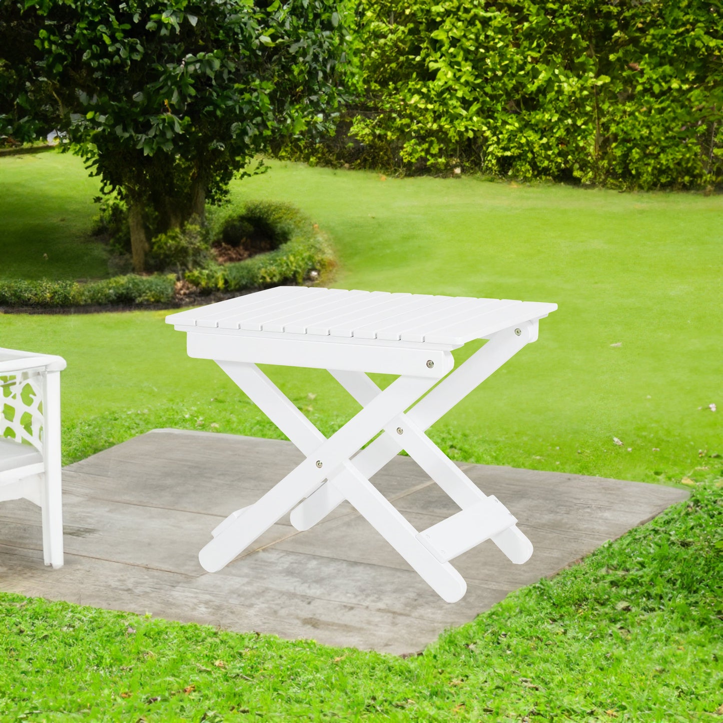 Elegant Outdoor Folding Wooden Side Table - White