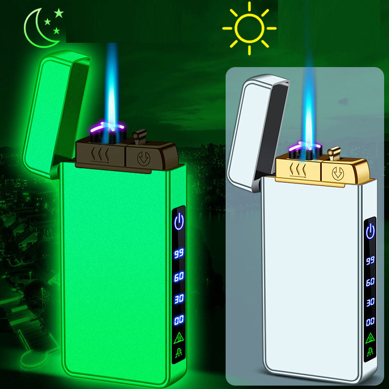 Gas electric triple fire metal windproof inflatable charging lighter personalized and creative trendy gift for boyfriend - Korvel