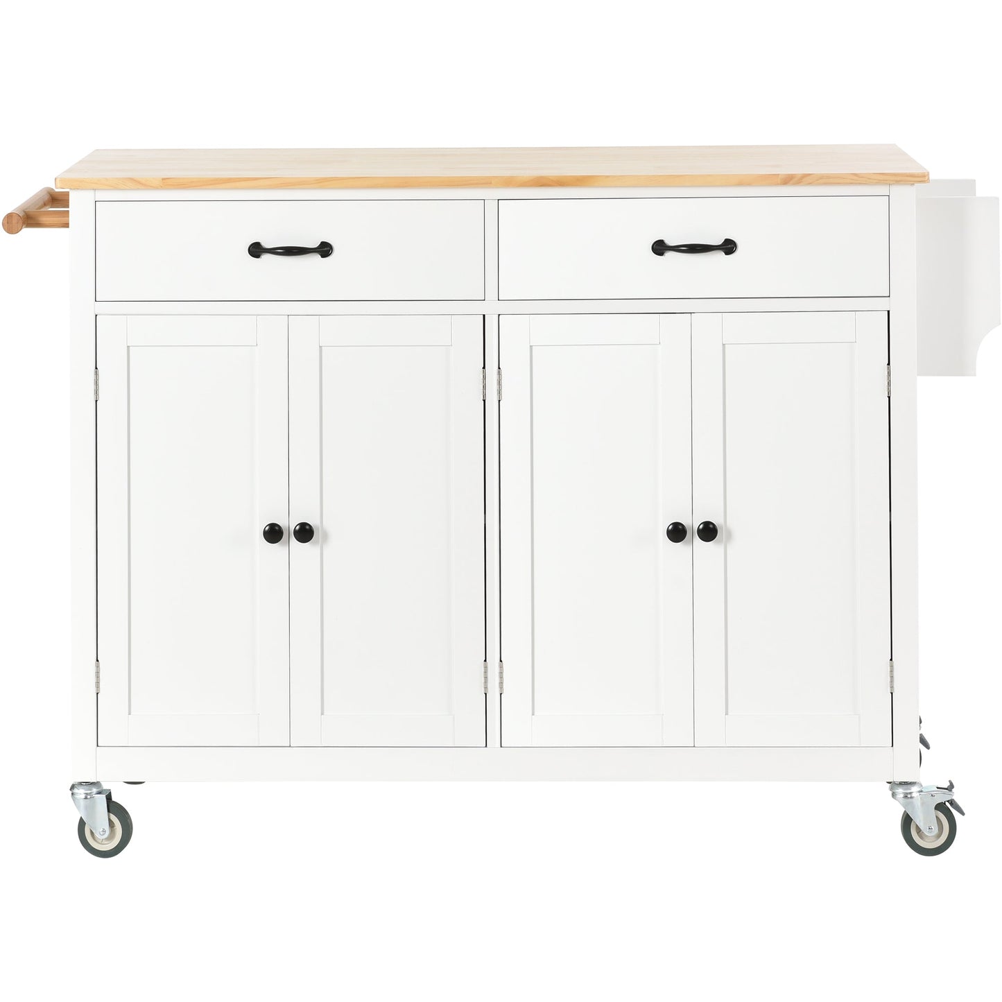Kitchen Island Cart with Solid Wood Top and Locking Wheels 54.3 Inch Width  (White) - Korvel