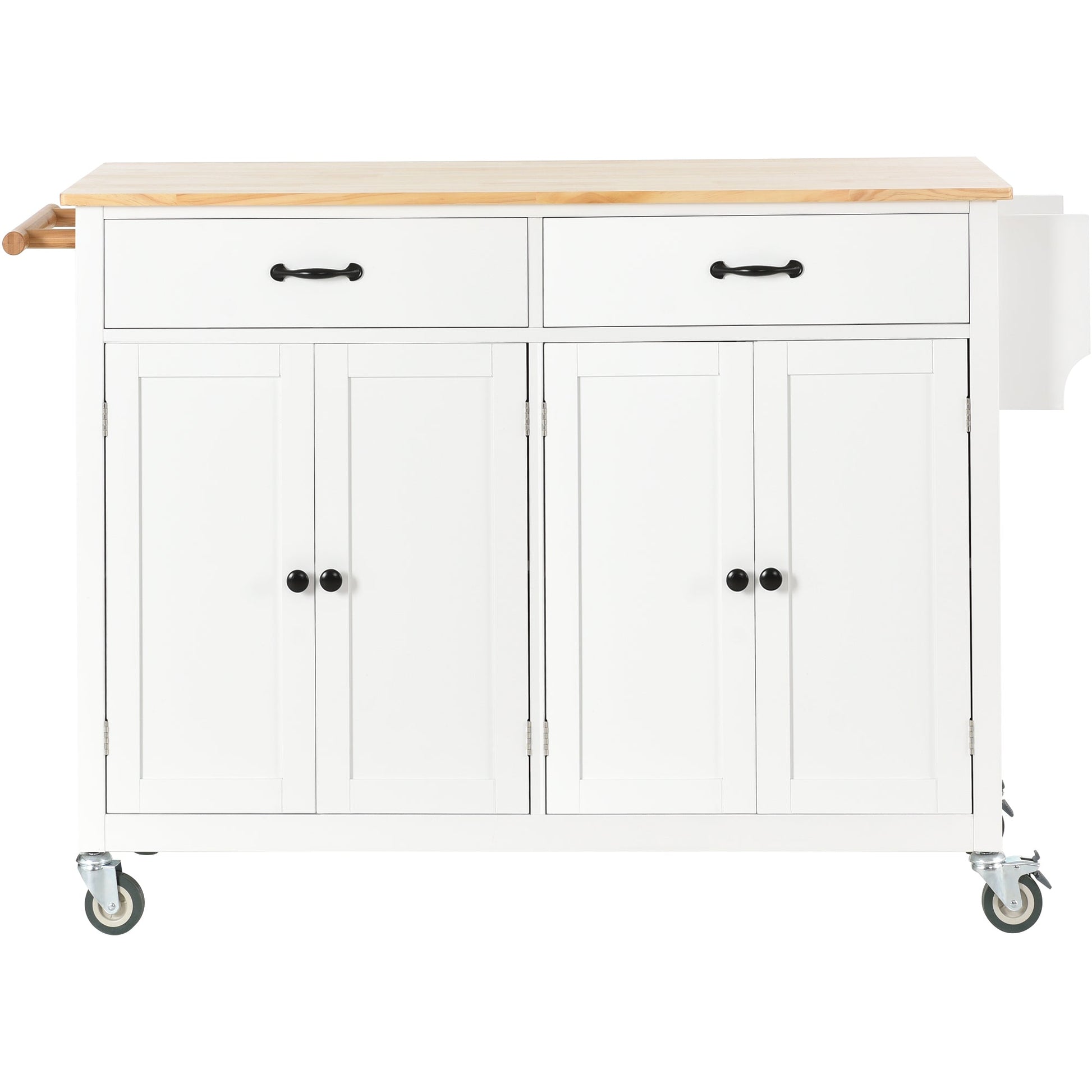Kitchen Island Cart with Solid Wood Top and Locking Wheels 54.3 Inch Width  (White) - Korvel