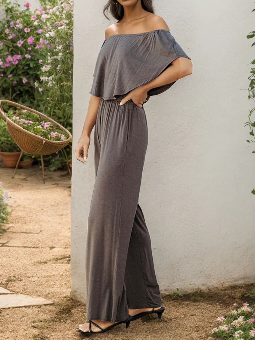 Off-Shoulder Wide Leg Jumpsuit - Korvel
