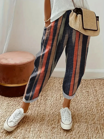 Elegant Striped Pocketed Elastic Waist Pants